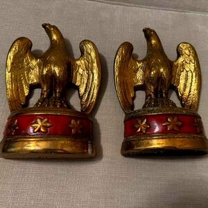 VINTAGE ANTIQUE BRONZED CLAD FEDERAL EAGLE BOOKENDS(2) AMERICA RED BASE STARS